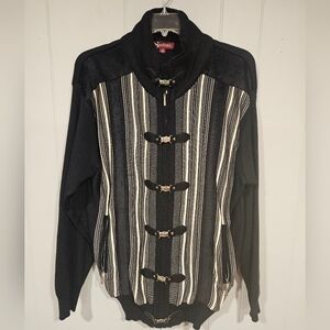 SILVERSILK Men's Medium Heavy Black Sweater Jacket Metal Buckles Zip Pockets
